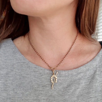 Vintage 9ct Gold Horseshoe and Riding Crop Pendant, 1988