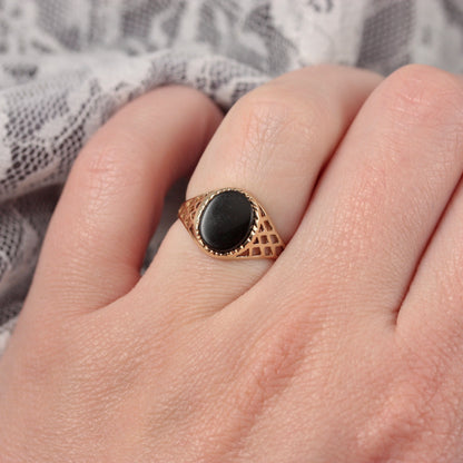 Vintage 9ct Gold Oval Black Onyx Signet Ring, 1996