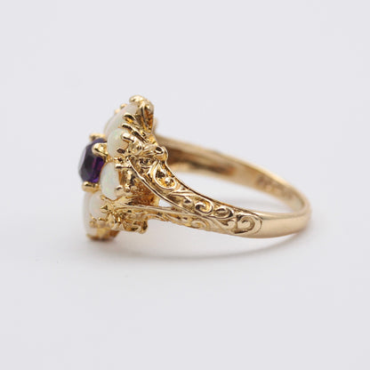 Vintage 9ct Gold Opal and Amethyst Cluster Ring, 1975