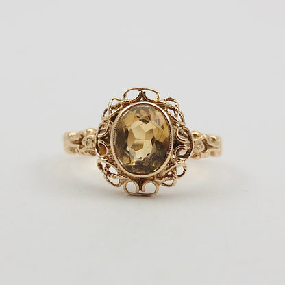 Vintage 9ct Gold Fancy Framed Citrine Ring 