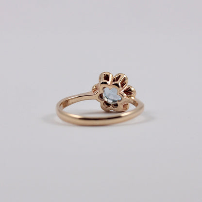 Vintage 9ct Gold Blue Topaz Flower Ring, 1976