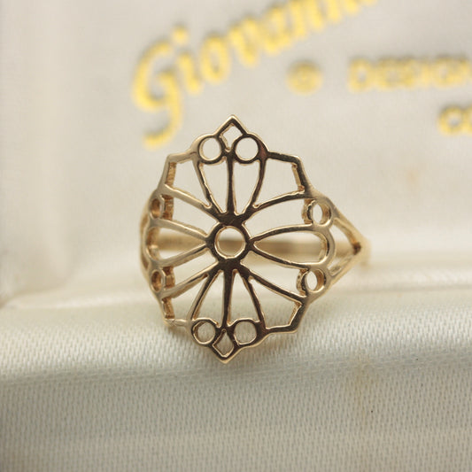 Vintage 9ct Gold Floral Openwork Ring, 1997