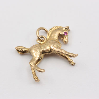 Vintage 9ct Gold Horse Charm with Ruby Eyes, GJLD, 1966