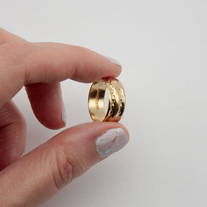 Vintage 9ct Gold Wide Patterned Band Ring, 7mm, 1973
