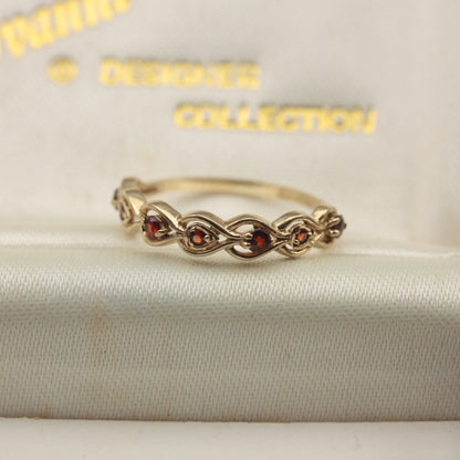 Vintage 9ct Gold and Garnet Fancy Band Ring, 1980
