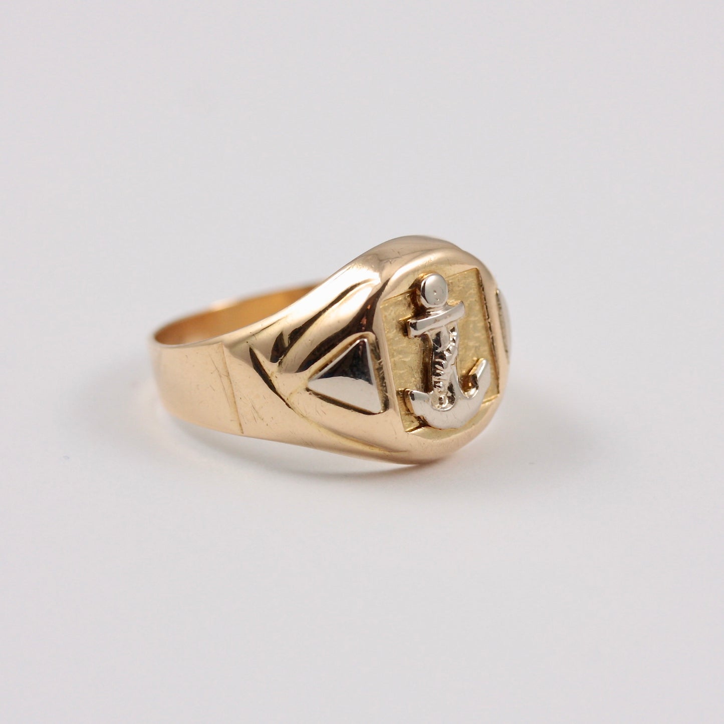 Modern Pre-owned Italian Two Tone 18ct Gold Anchor Signet Ring