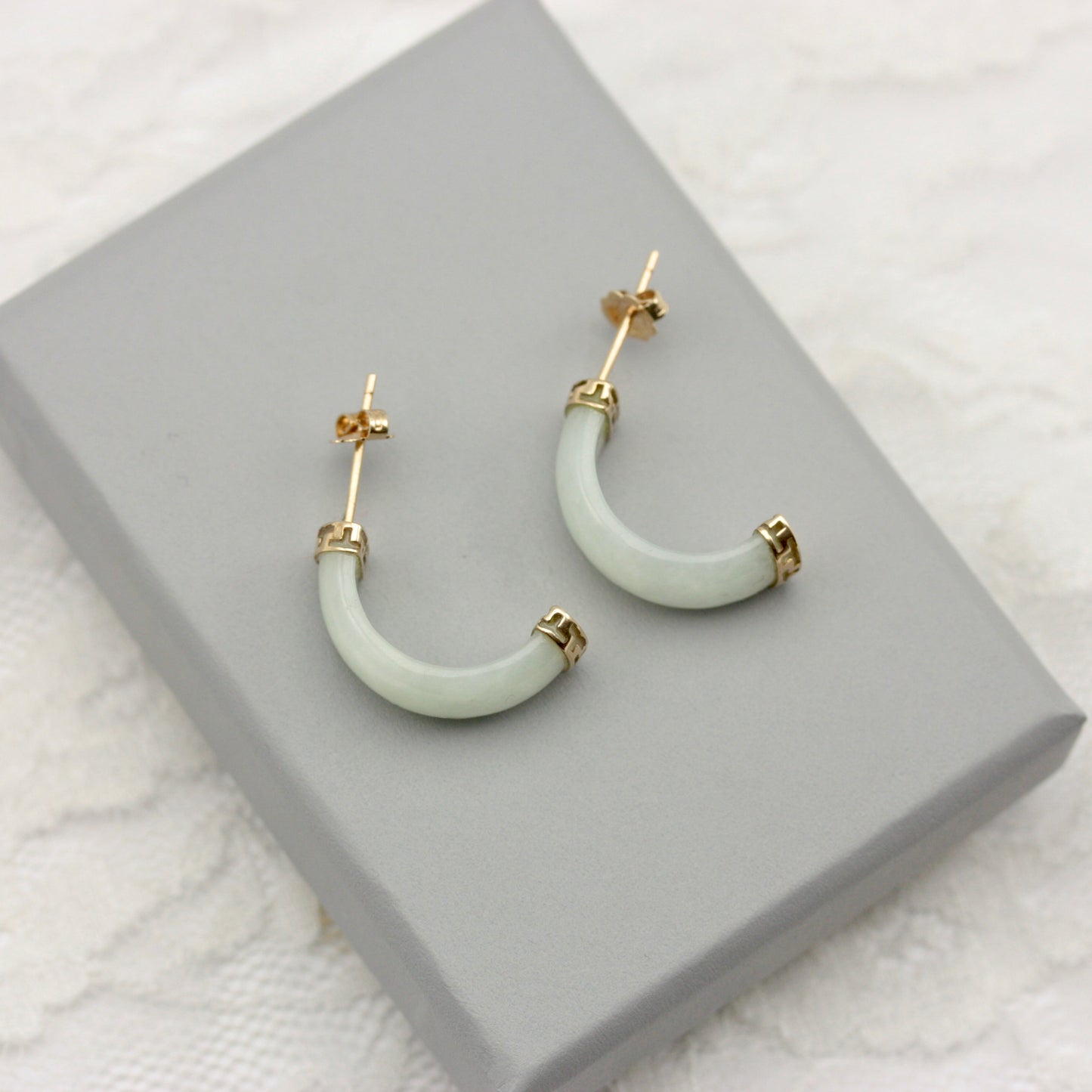 Pre-owned 9ct Gold and Jade Half Hoop Earrings