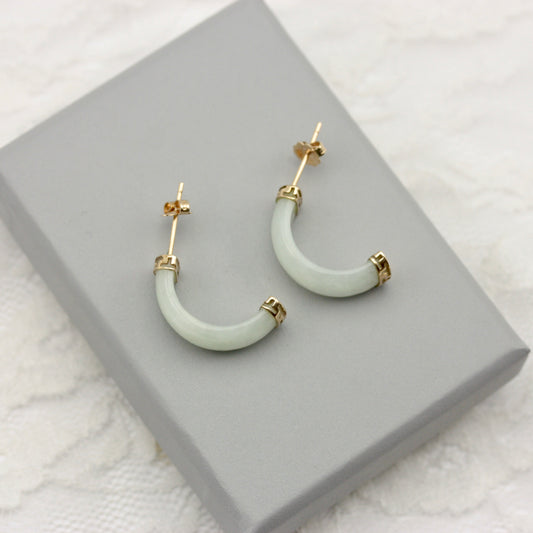 Pre-owned 9ct Gold and Jade Half Hoop Earrings