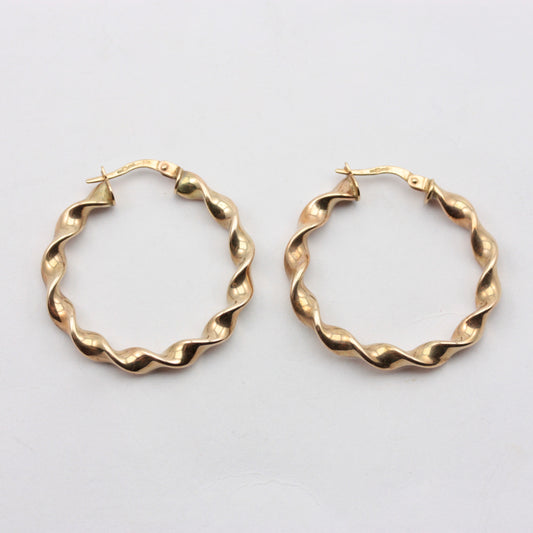Pre-owned 9ct Yellow Gold Twisted Hoop Earrings, Medium / Large