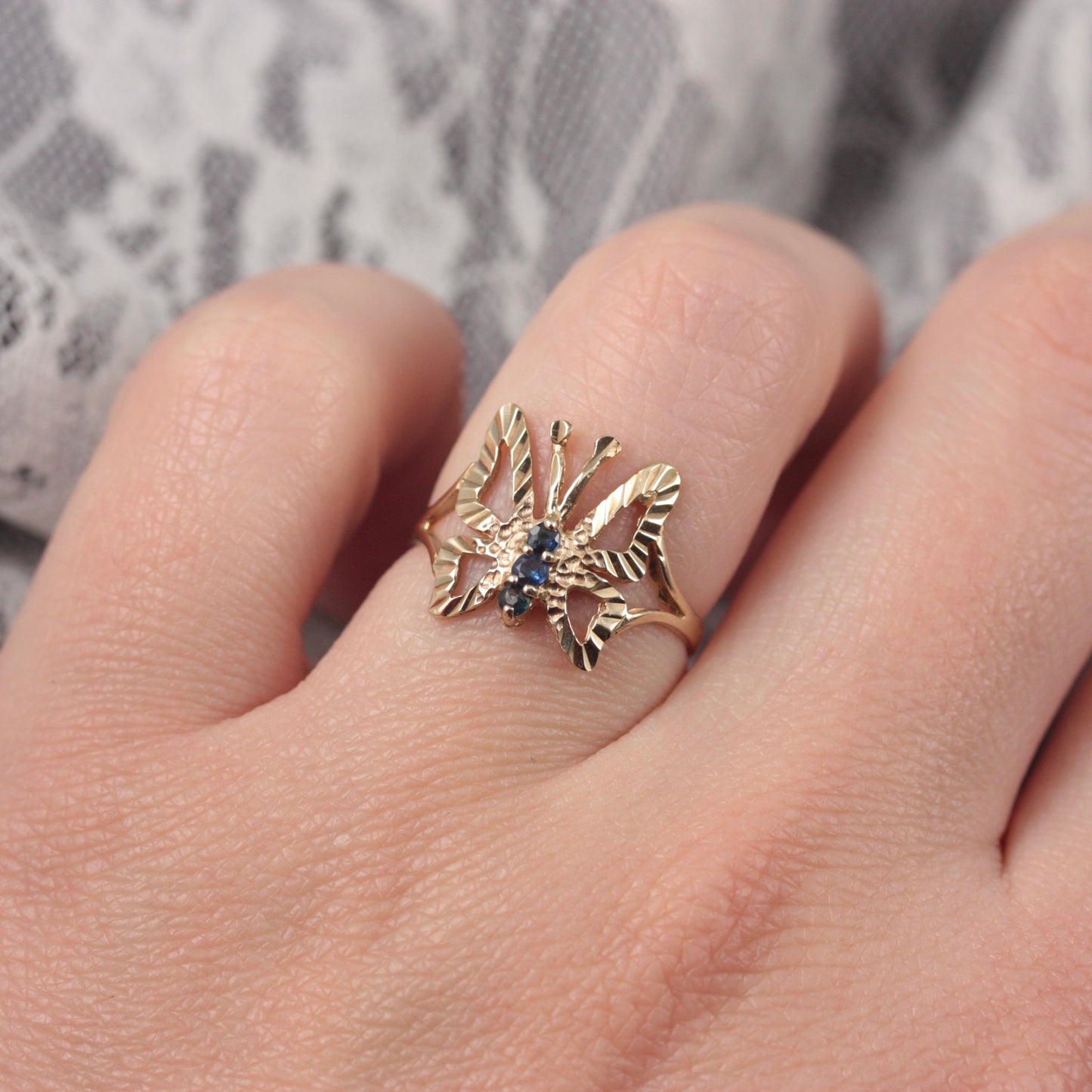 Vintage 9ct Gold Sapphire Butterfly Ring, 1989