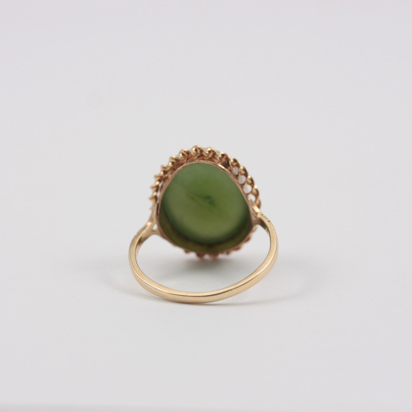Vintage 9ct Gold Nephrite Jade Rope Frame Ring, 1990