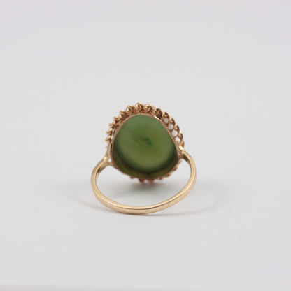 Vintage 9ct Gold Nephrite Jade Rope Frame Ring, 1990