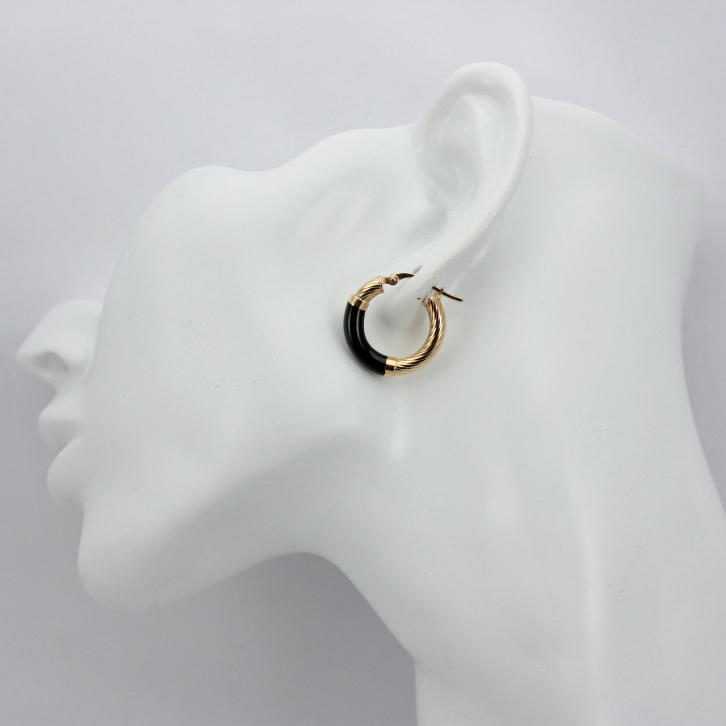 Vintage 9ct Gold & Black Enamel Hoop Earrings, 1993