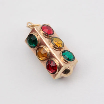 Vintage 9ct Gold 4 Sided Traffic Lights Charm, c1970s