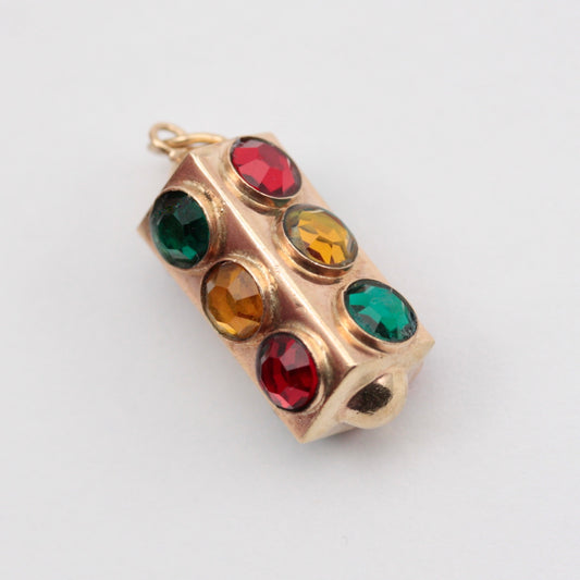 Vintage 9ct Gold 4 Sided Traffic Lights Charm, c1970s