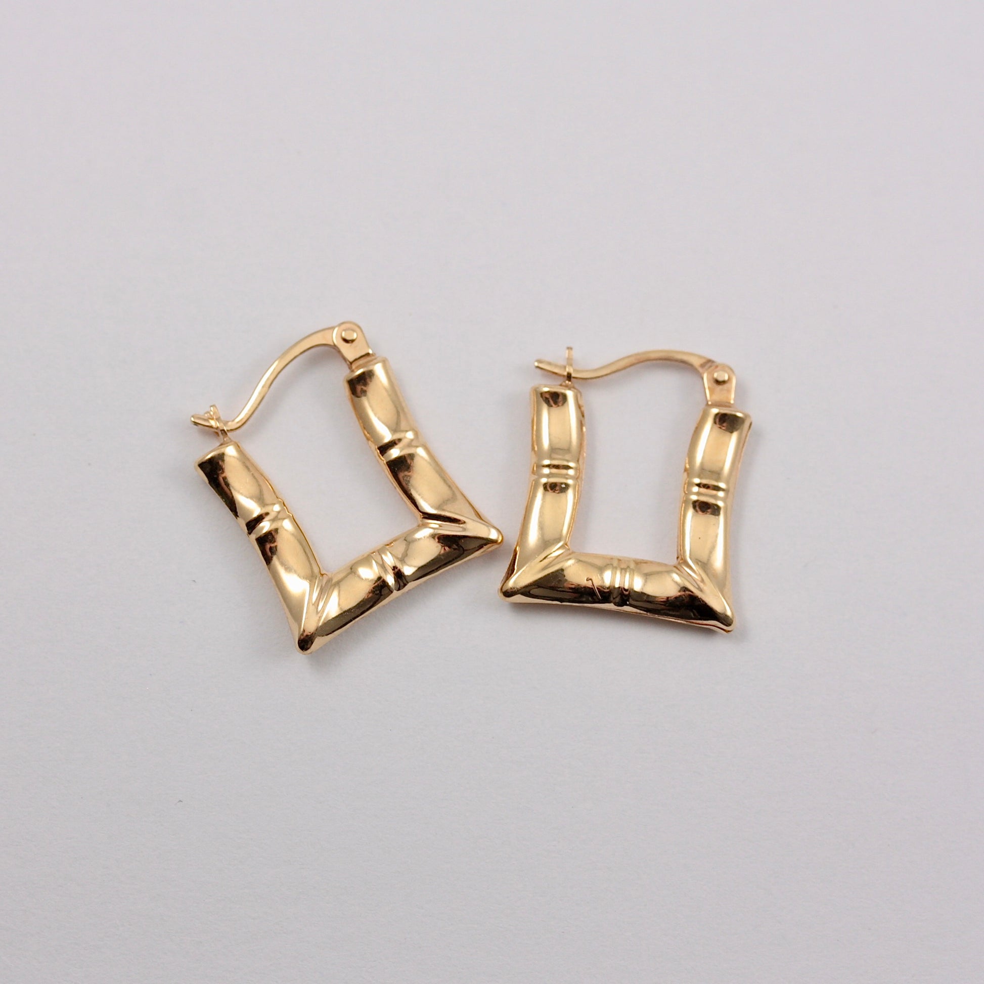 9ct gold rectangle hoop bamboo earrings