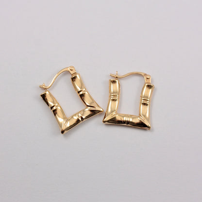 9ct gold rectangle hoop bamboo earrings