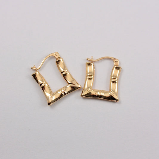 9ct gold rectangle hoop bamboo earrings