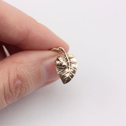 Vintage 9ct Gold Ladybird on Leaf Charm, 1967