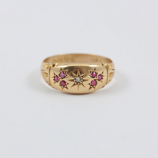 edwardian 18ct gold band rubies diamond