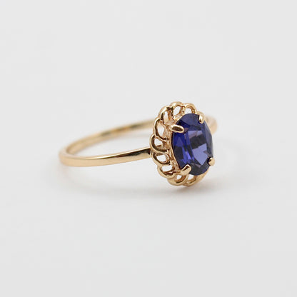 Dainty Vintage 9ct Gold Synthetic Blue Spinel Ring, c1970s