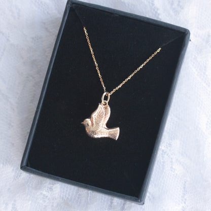 Vintage 9ct Yellow Gold Dove Charm on New 18 Inch Chain - Charity Listing