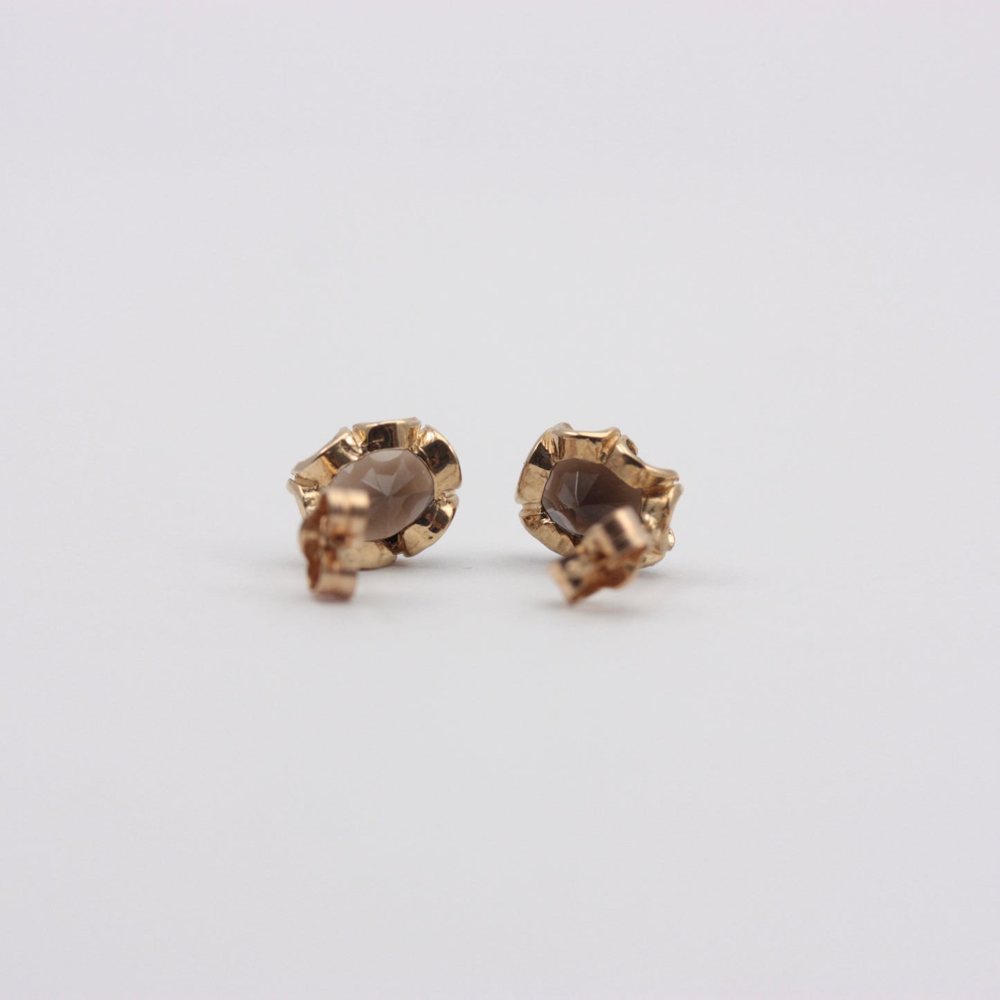 Vintage 9ct Gold Smoky Quartz Stud Earrings, 1989, 8mm