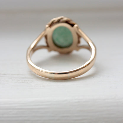 Vintage 9ct Gold Rope Framed Nephrite Jade Solitaire Ring, 1976