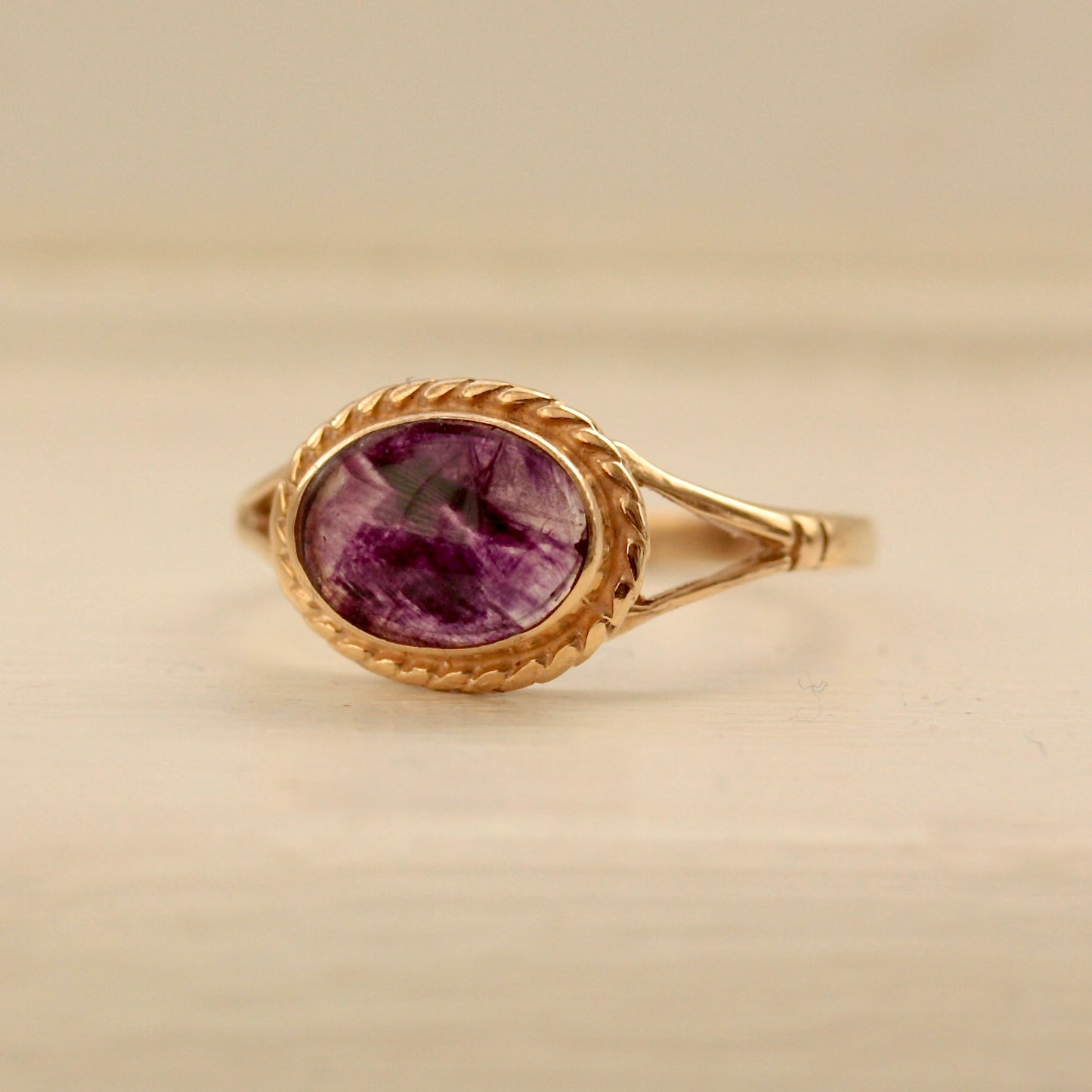 Vintage 9ct Gold Blue John Ring, 1984