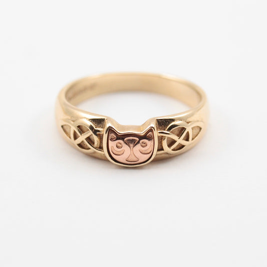 9ct yellow and rose gold snowdon cat ring