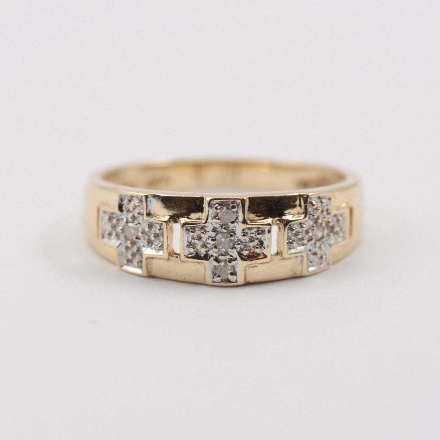 Vintage 9ct Gold & Diamond Cross Band Ring