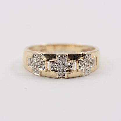 Vintage 9ct Gold & Diamond Cross Band Ring