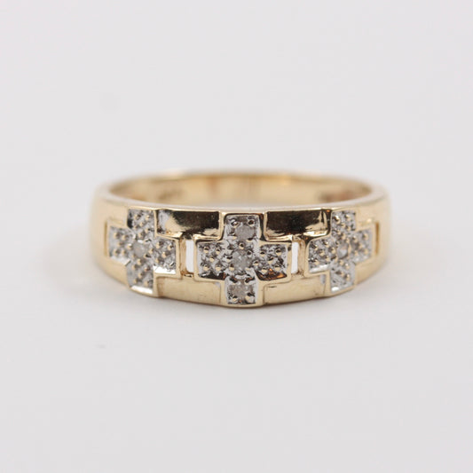 Vintage 9ct Gold & Diamond Cross Band Ring