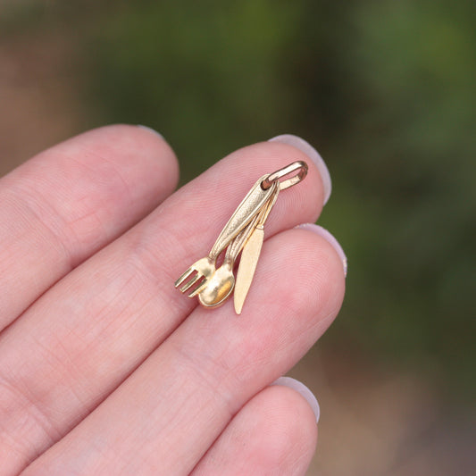 vintage gold fork knife spoon charm