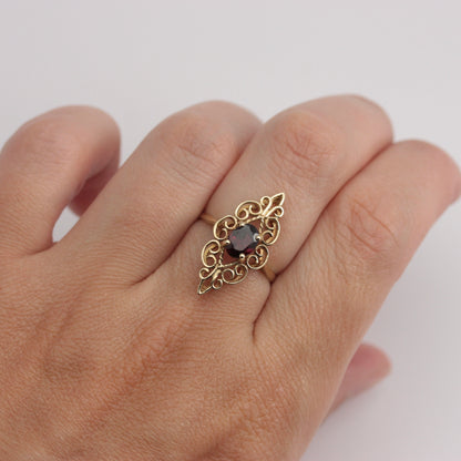 vintage filigree garnet ring