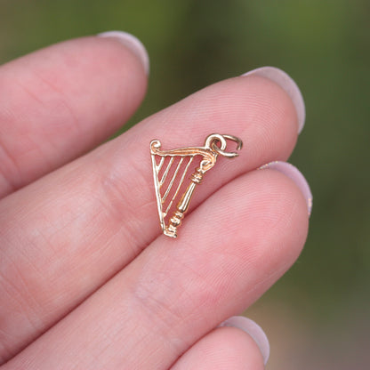 Small Vintage 9ct Gold Harp Charm