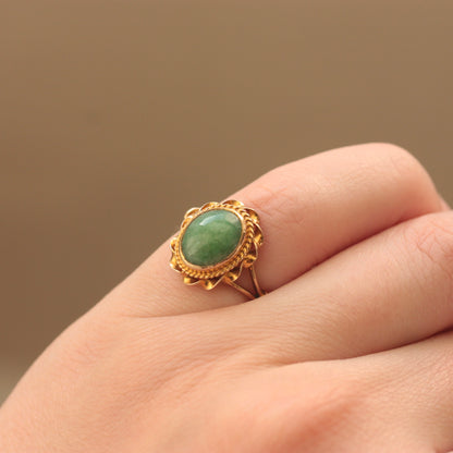 Vintage 9ct Gold and Green Jade Solitaire Ring, 1968