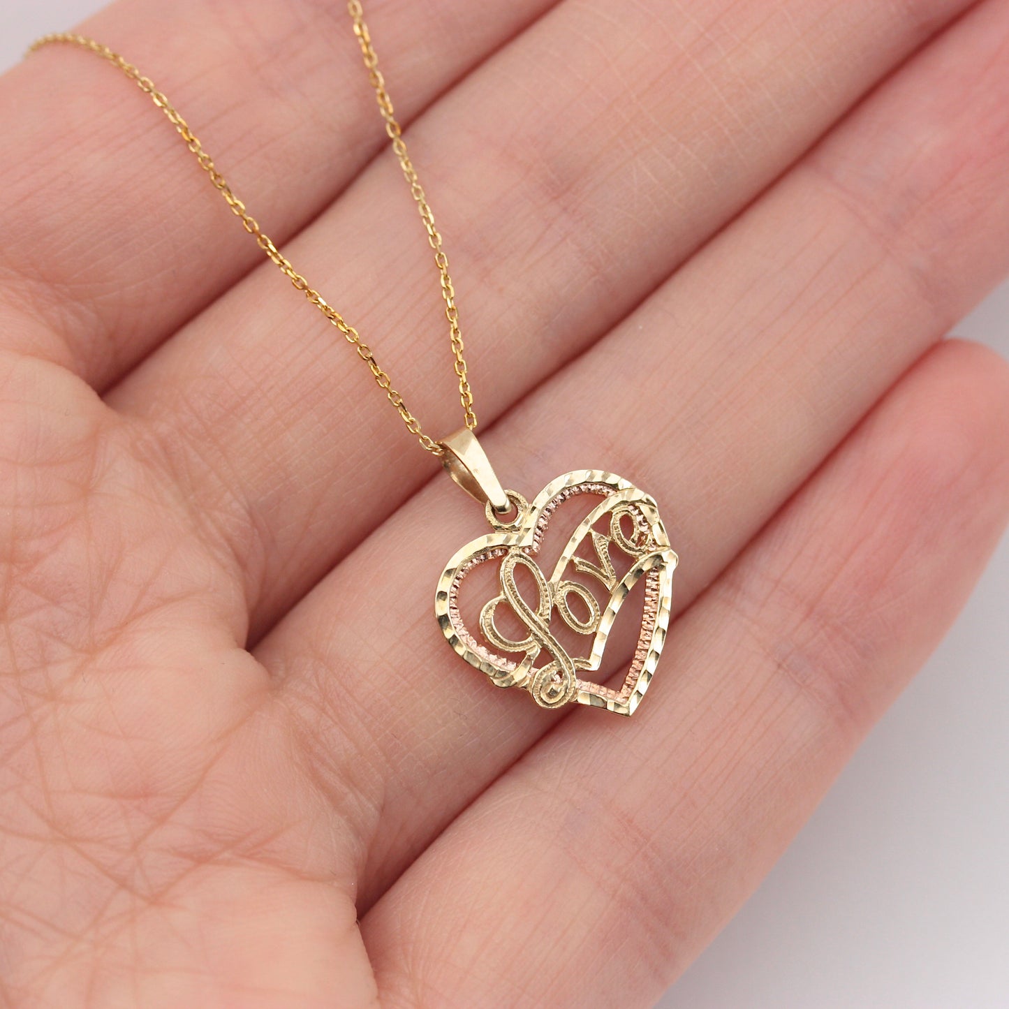 Vintage 9ct Yellow and Rose Gold 'LOVE' Heart Pendant