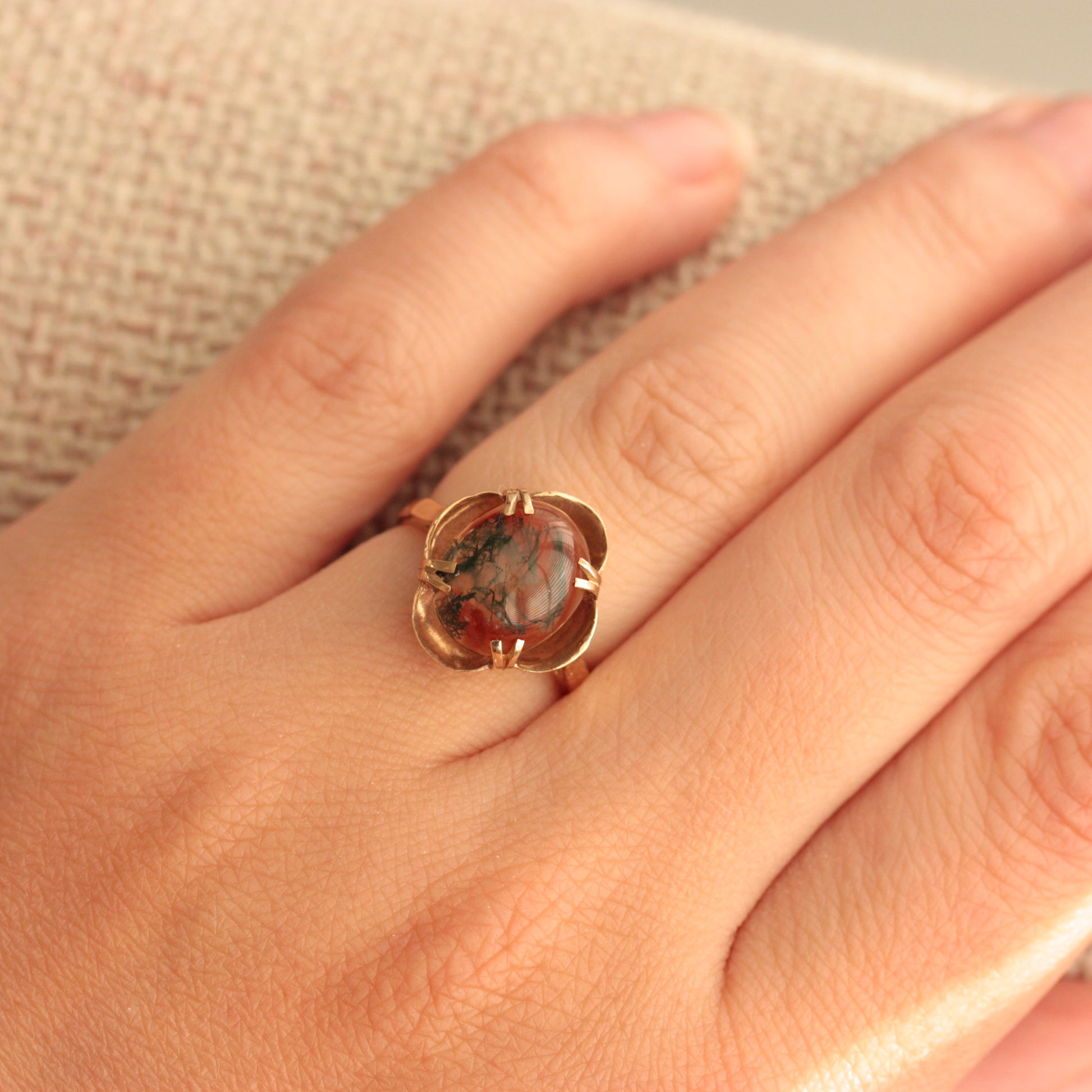 vintage gold moss agate ring