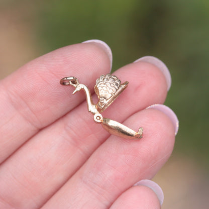 Vintage 9ct Gold Opening Swan Charm with Ballerina Inside, 1987