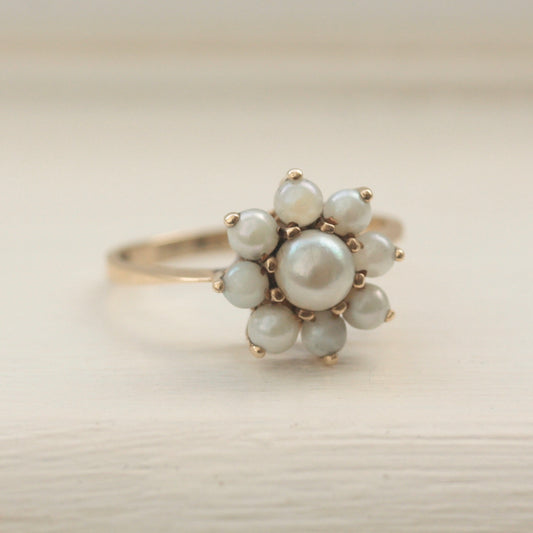 vintage 9ct gold pearl cluster ring