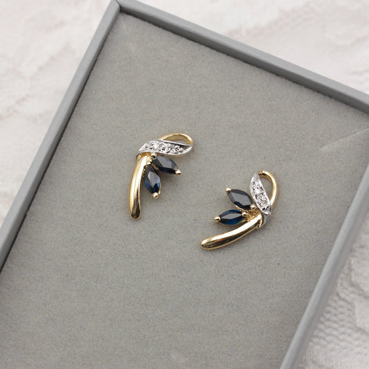 second hand 9ct gold sapphire diamond studs