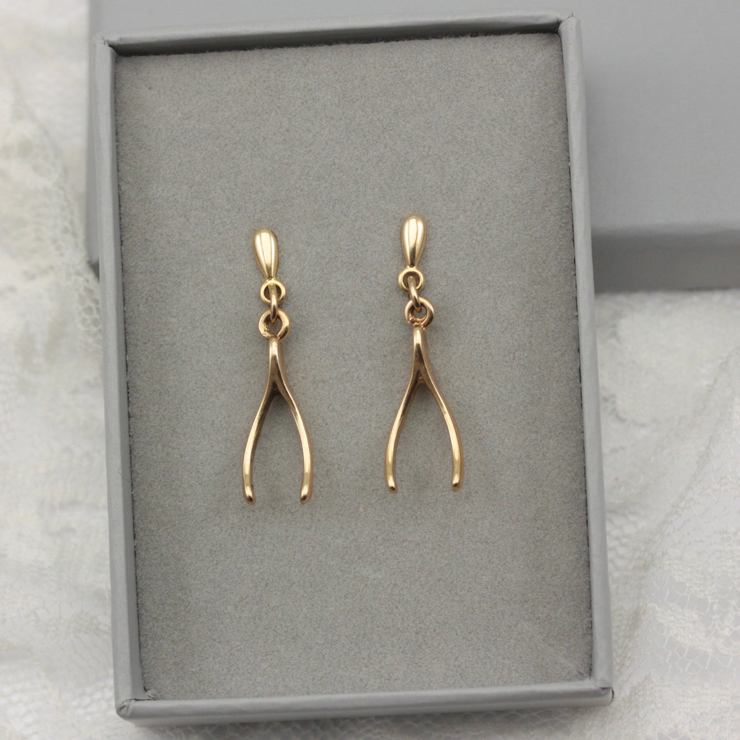 Vintage 9ct Gold Wishbone Earrings, 1985