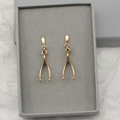 Vintage 9ct Gold Wishbone Earrings, 1985