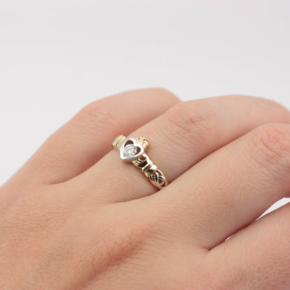 9ct gold and diamond claddagh ring