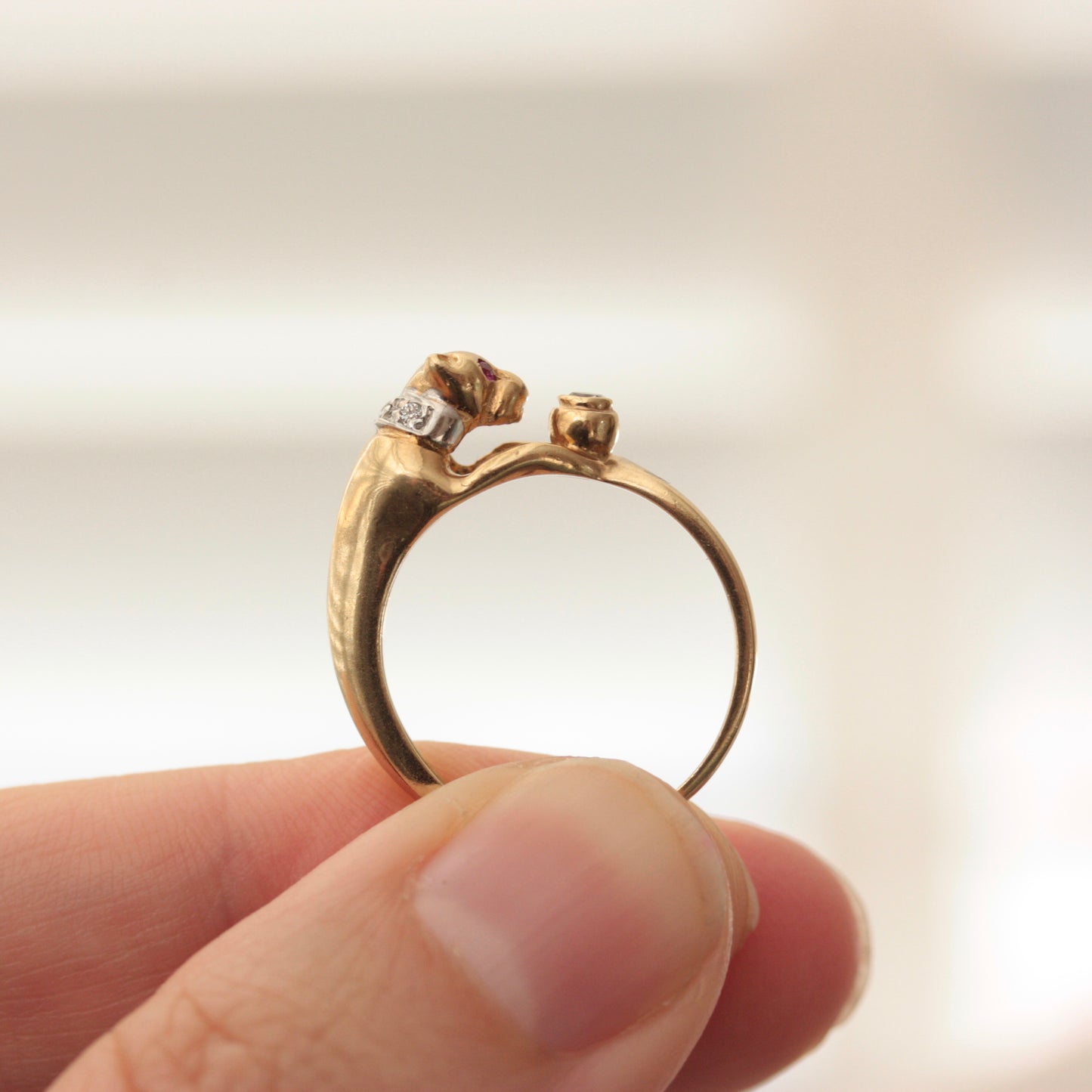 Vintage 9ct Gold Cat and Water Bowl Ring, 2001