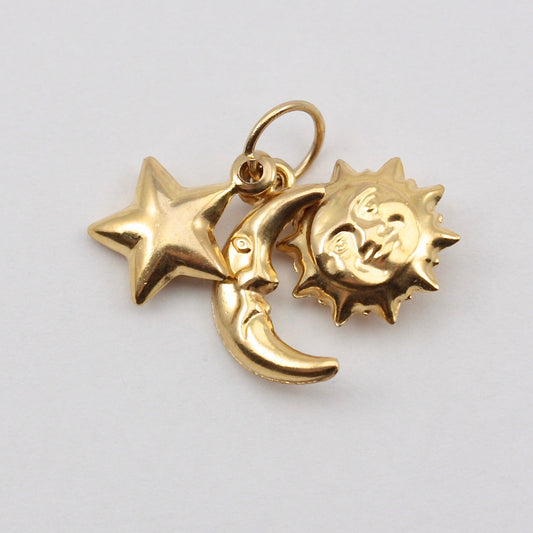 Pre-owned 9ct Gold Celestial Charm - Sun, Moon, Star