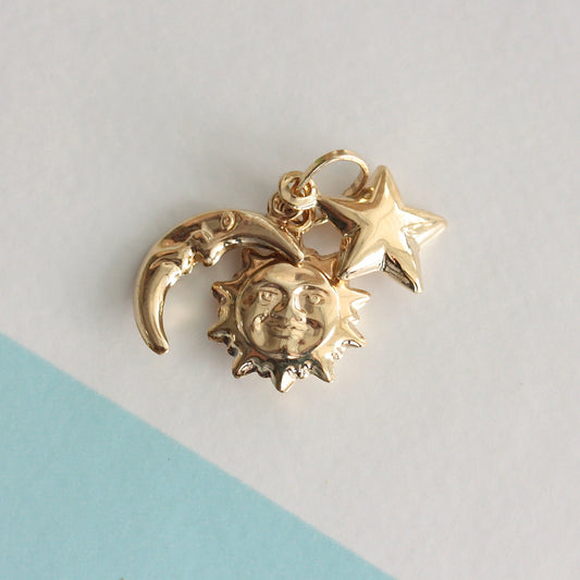 Pre-owned 9ct Gold Set of Celestial Charms - Sun, Moon, Star