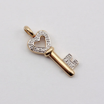 Pre-owned 9ct Gold and Diamond Key Charm / Pendant 