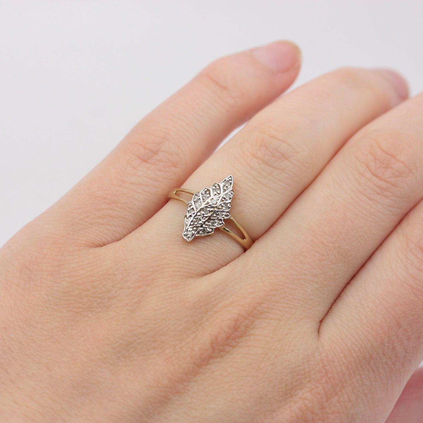 Late Vintage Diamond Pave Ring in Leaf Design